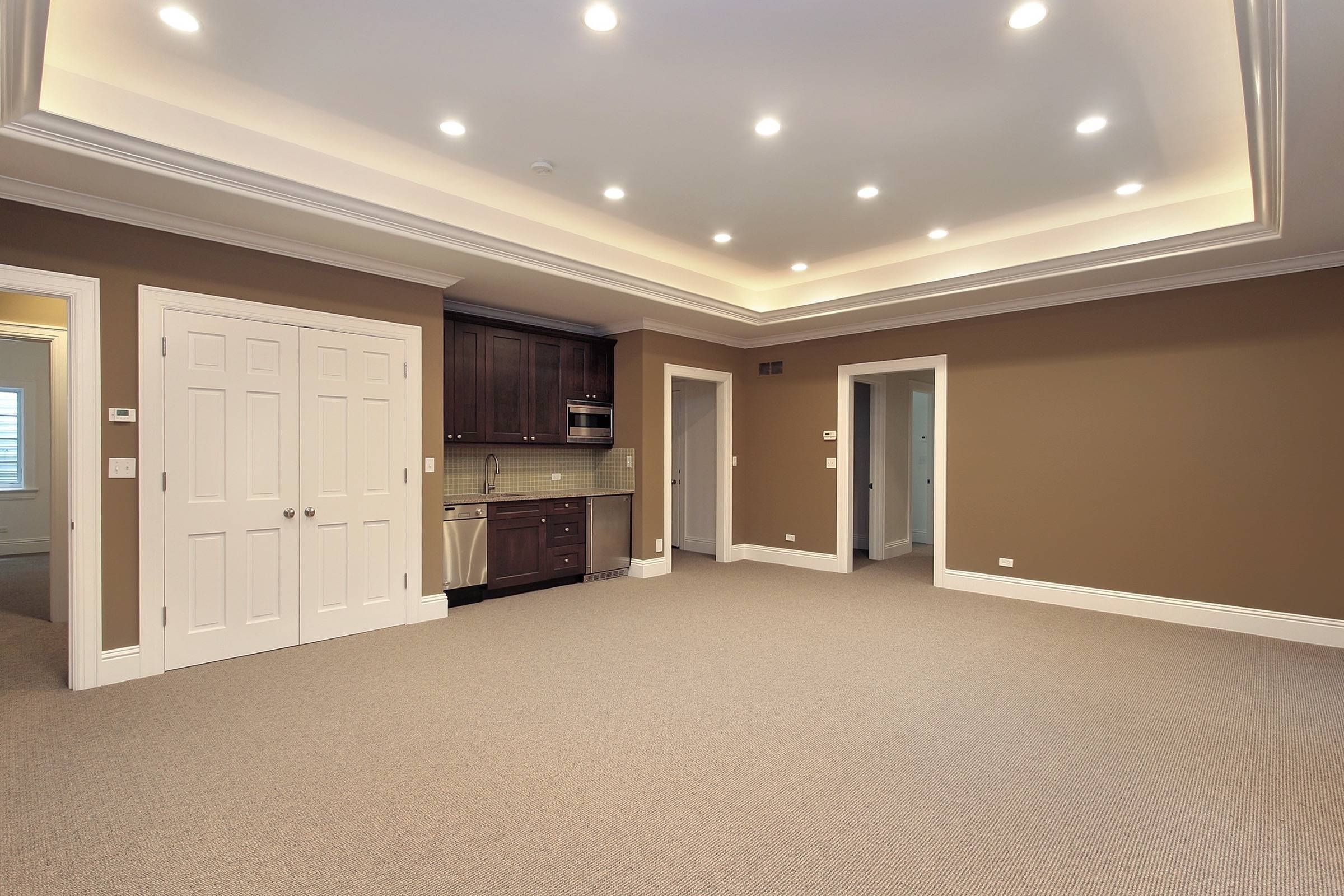 Hidden LEDs work quite well with a tray-ceiling design of any kind
