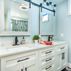 Basement Light Blue Bathroom with White Vanity